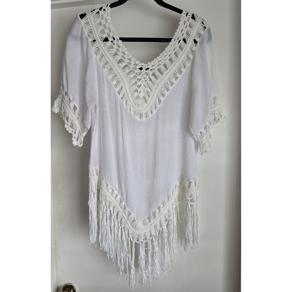 Vivid Women's Top XL White Short Sleeve Cotton Polyester Blend Shirt